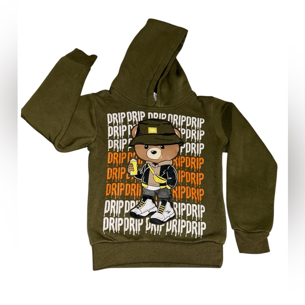 Kids Olive Green Graphic Hoodie